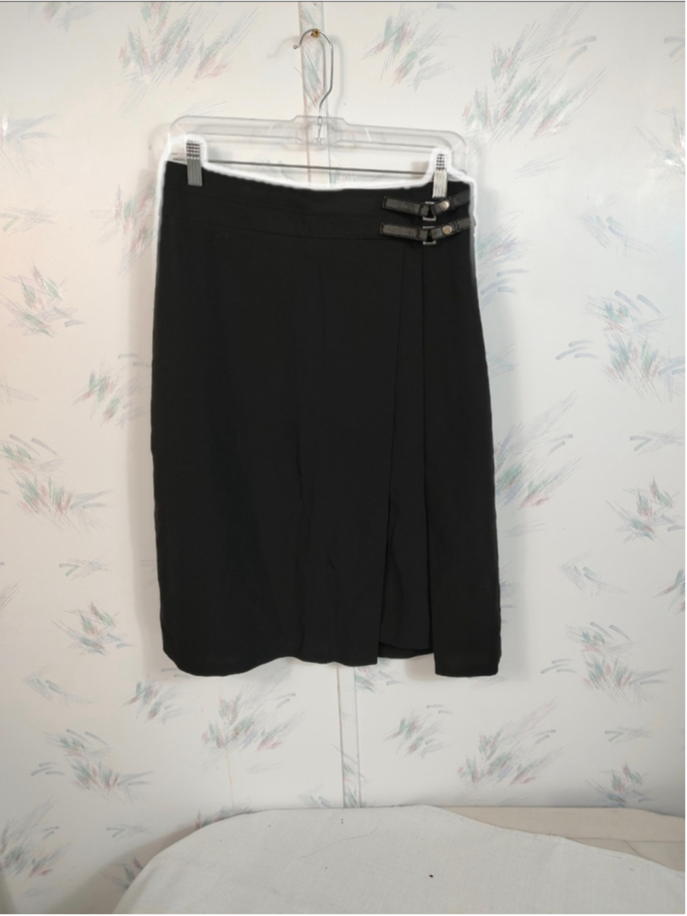 Women's WHBM Black Midi Skirt with Buckle Detail Size 8